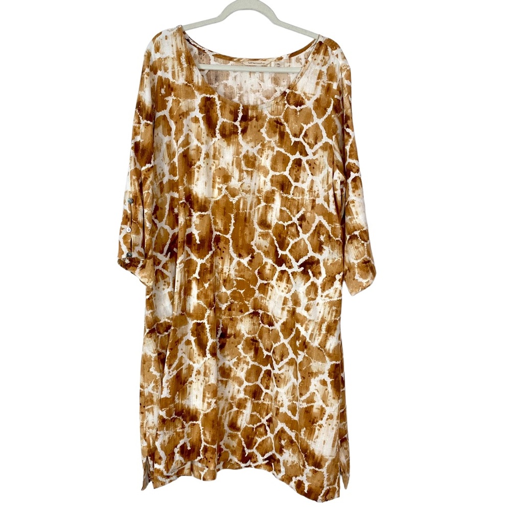 Soft Surroundings White and Tan Dolman Sleeve Dress Tub 2